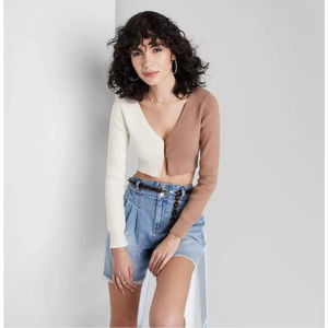 NWT Women's Cropped Cardigan Brown Spliced - Wild Fable Size XXL